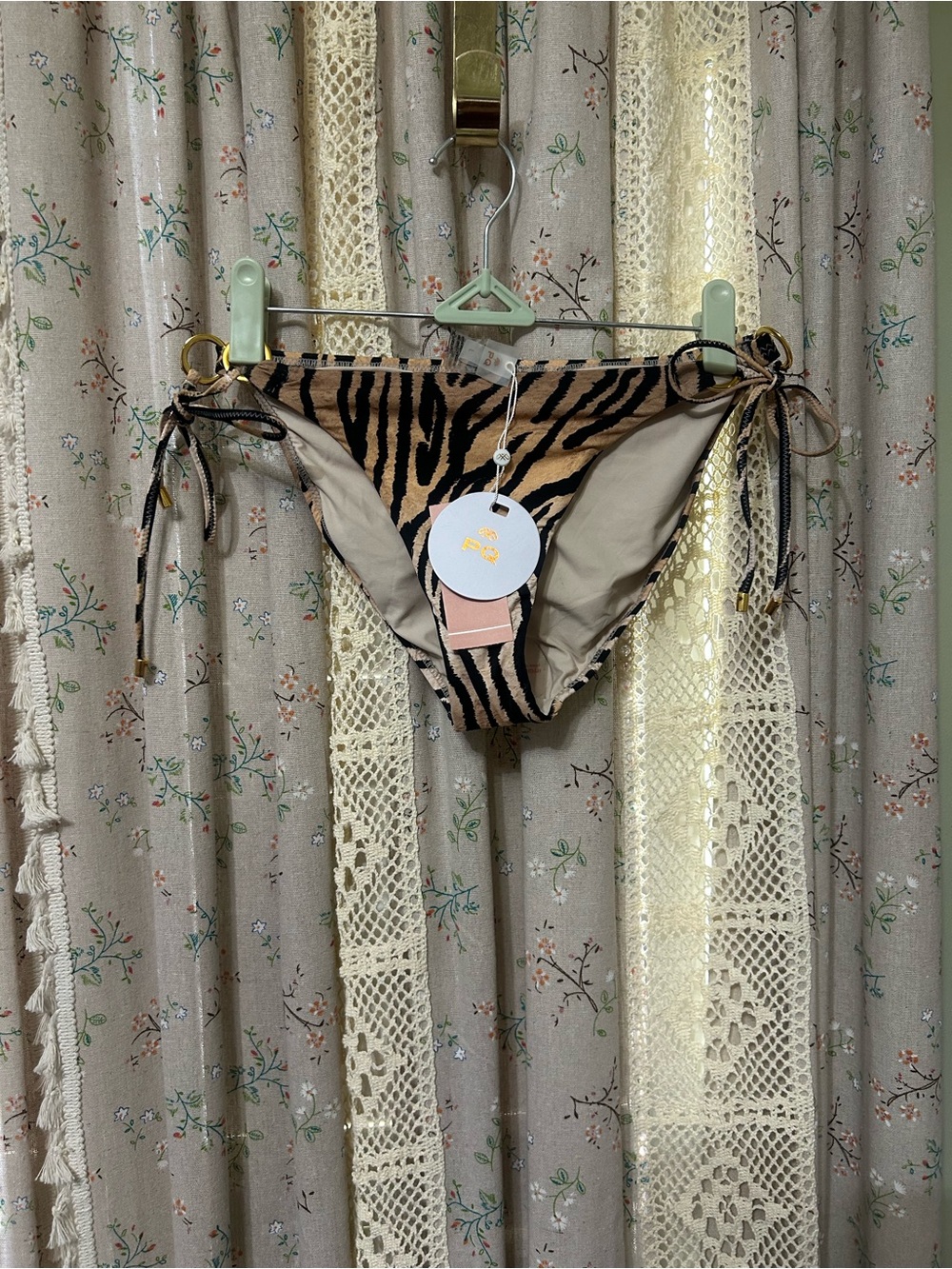 PQ Swim Cleo Zebra Tie Side Bikini Bottoms NWT Large